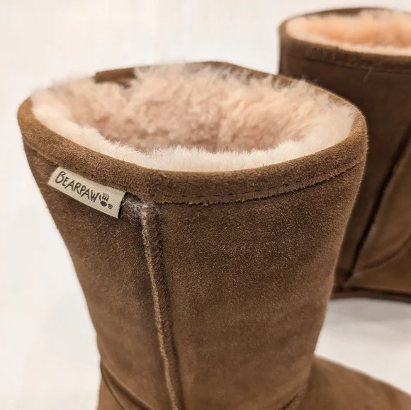 BEARPAW Emma Chestnut Tan Suede Sheepskin Fur Lined Cozy Tall Boots size 9 - Picture 4 of 12
